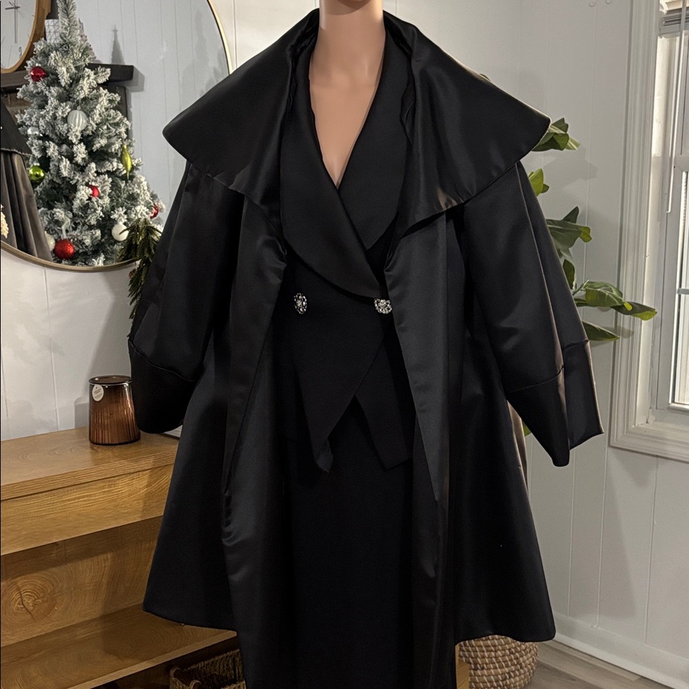 Morton Myles Vintage 1960 Black Satin Swing‎ Holiday Coat Pockets Women Size M - Picture 15 of 15